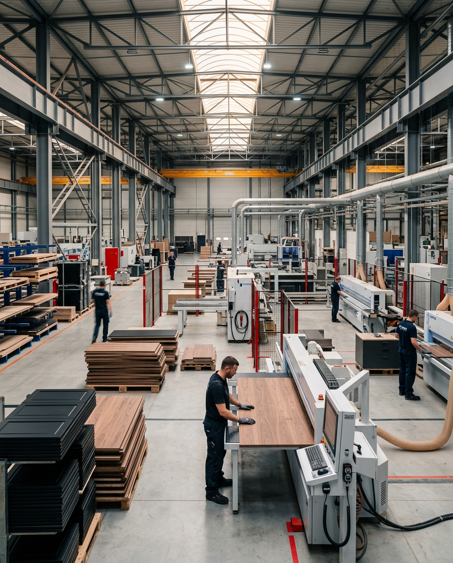 ARKWOOD fabrikasında CNC hatları ve dolap panelleriyle geniş üretim alanı